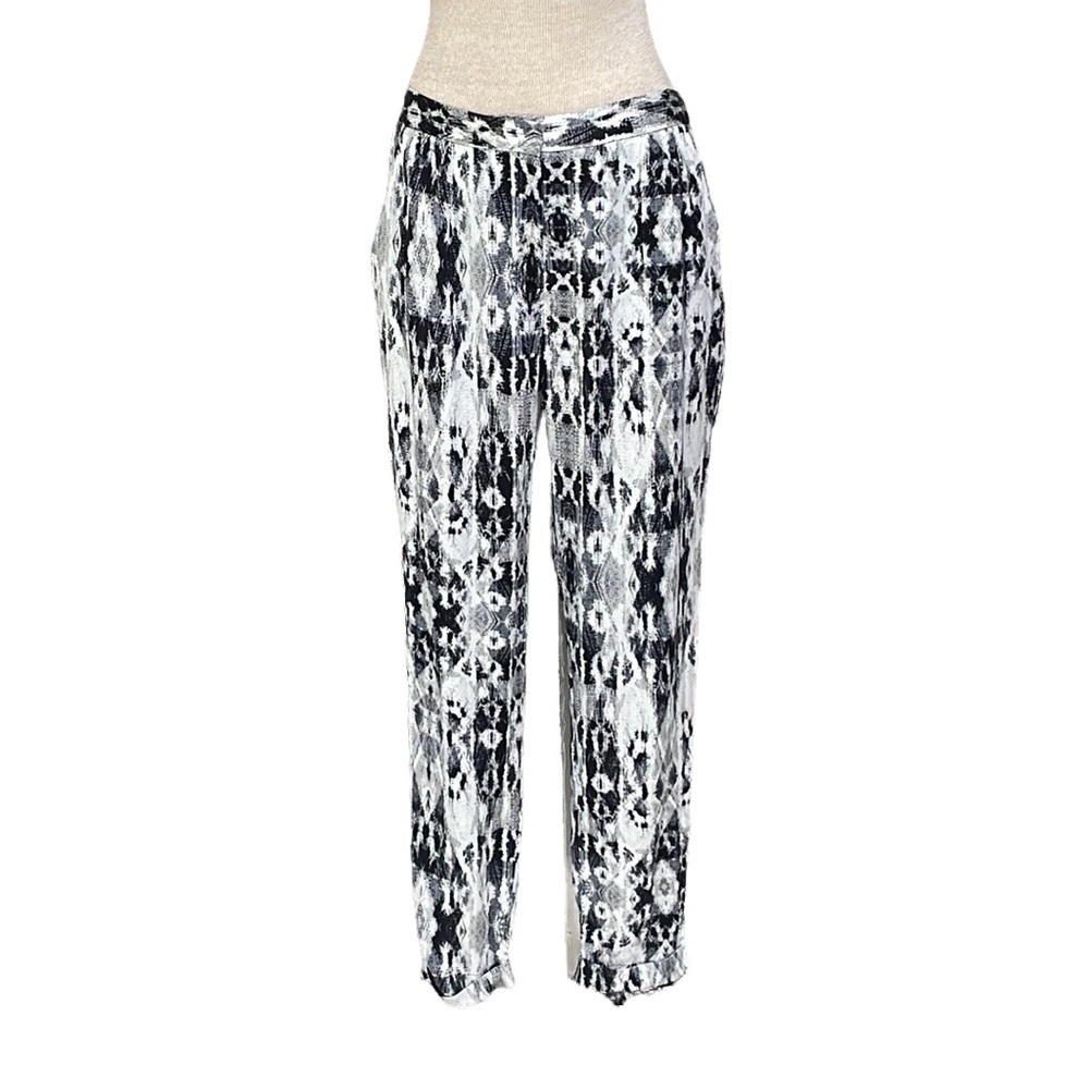 Paige Pants Silver Black Printed Silky Satin Pockets Size Small